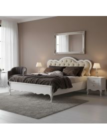 Letto matrimoniale Classico Legno Bianco Argento oro capitonnè 183x202