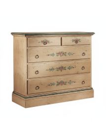 MOBILI 2G -  Cassettiera arte povera 5 cassetti legno shabby avorio 117x51x101 VISTA FRONTALE