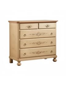 Cassettiera arte povera 5 cassetti legno shabby avorio rosso 116x51x101 (1422)