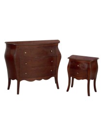 MOBILI 2G - Gruppo 1 Cassettiera 2 Comodini legno sagomato tinta noce scuro vista frontale