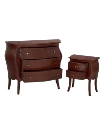 MOBILI 2G - Gruppo 1 Cassettiera 2 Comodini legno sagomato tinta noce scuro vista frontale