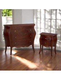 MOBILI 2G - Gruppo 1 Cassettiera 2 Comodini legno sagomato tinta noce scuro vista frontale