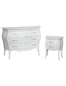 MOBILI 2G - Gruppo 1 Cassettiera 2 Comodini bombati legno shabby bianco consumato vista frontale