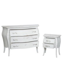 MOBILI 2G - Gruppo 1 Cassettiera 2 Comodini bombati legno shabby bianco consumato vista frontale