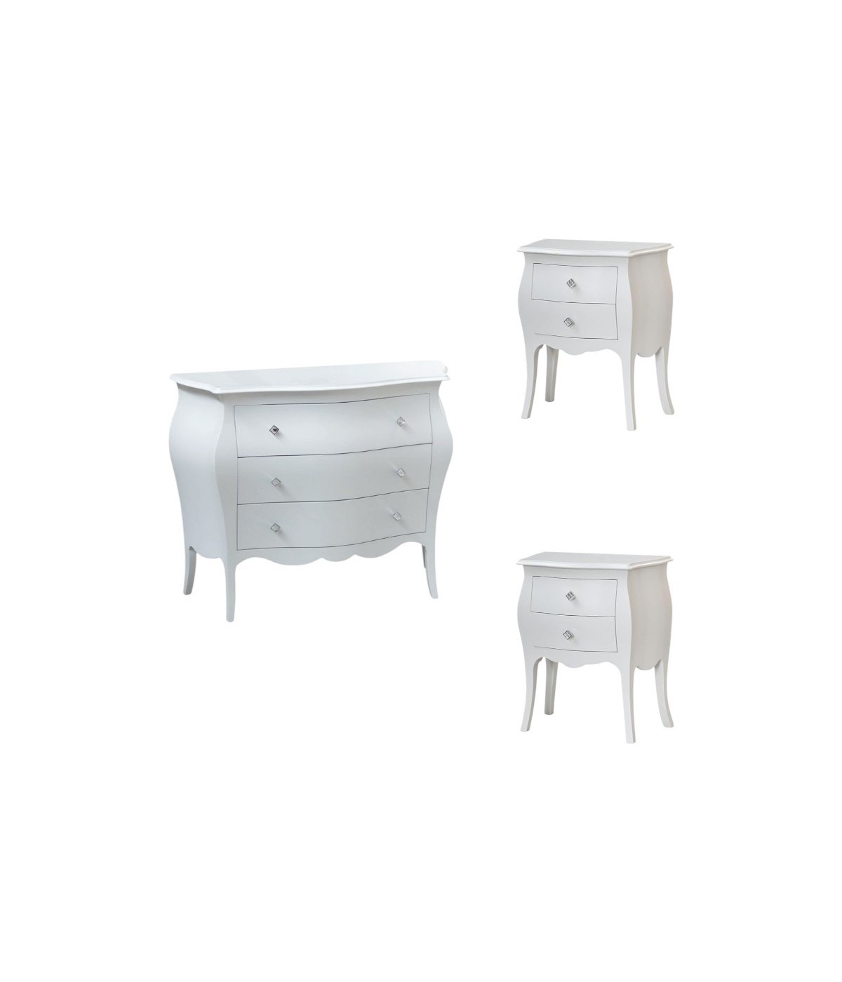 MOBILI 2G - Gruppo 1 Cassettiera 2 Comodini Shabby Bianco swarovski