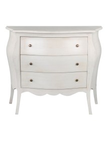 MOBILI 2G - Cassettiera sagomata 3 cassetti legno shabby bianco anticato 116x42X85 vista frontale