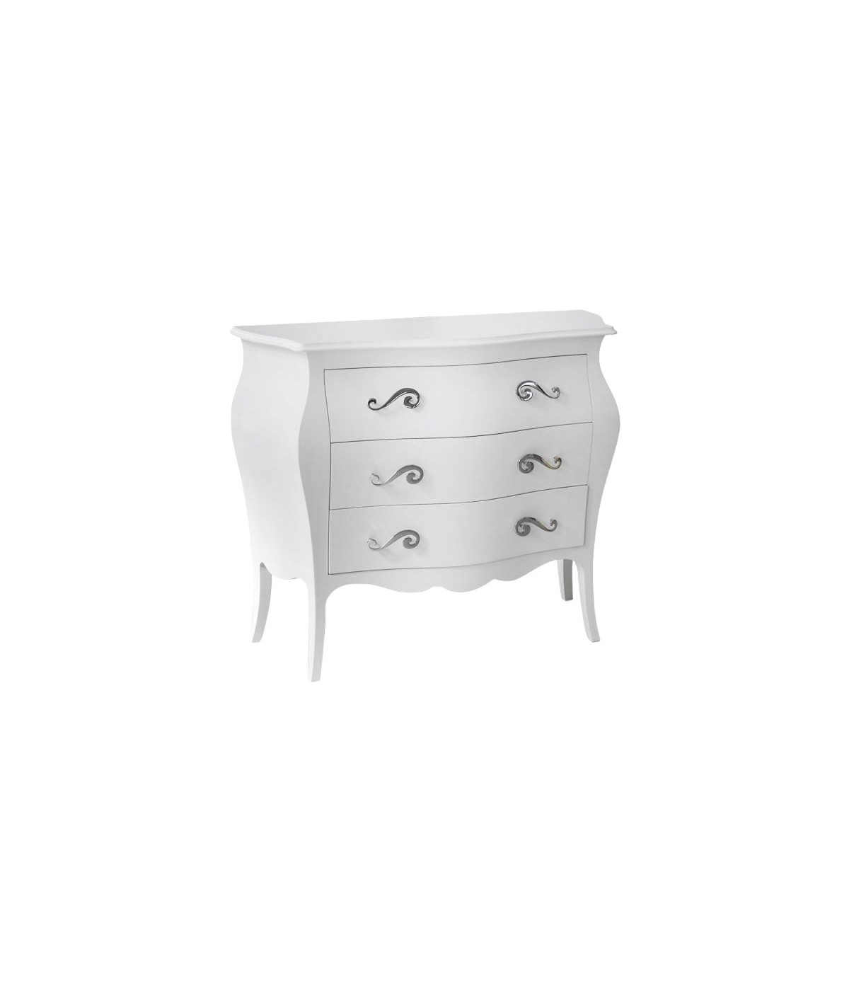 MOBILI 2G - Cassettiera sagomata 3 cassetti legno shabby bianco 116x42X85 vista frontale