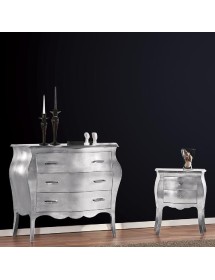 MOBILI 2G - Gruppo 1 cassettiera 2 comodini bombati Foglia argento Maniglie Swarovski  vista frontale