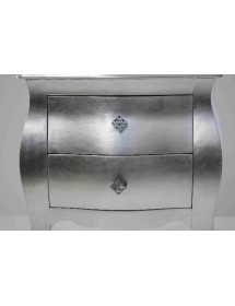 MOBILI 2G - Gruppo 1 cassettiera 2 comodini bombati Foglia argento Maniglie Swarovski  vista frontale