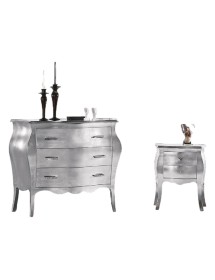 MOBILI 2G - Gruppo 1 cassettiera 2 comodini bombati Foglia argento Maniglie Swarovski  vista frontale