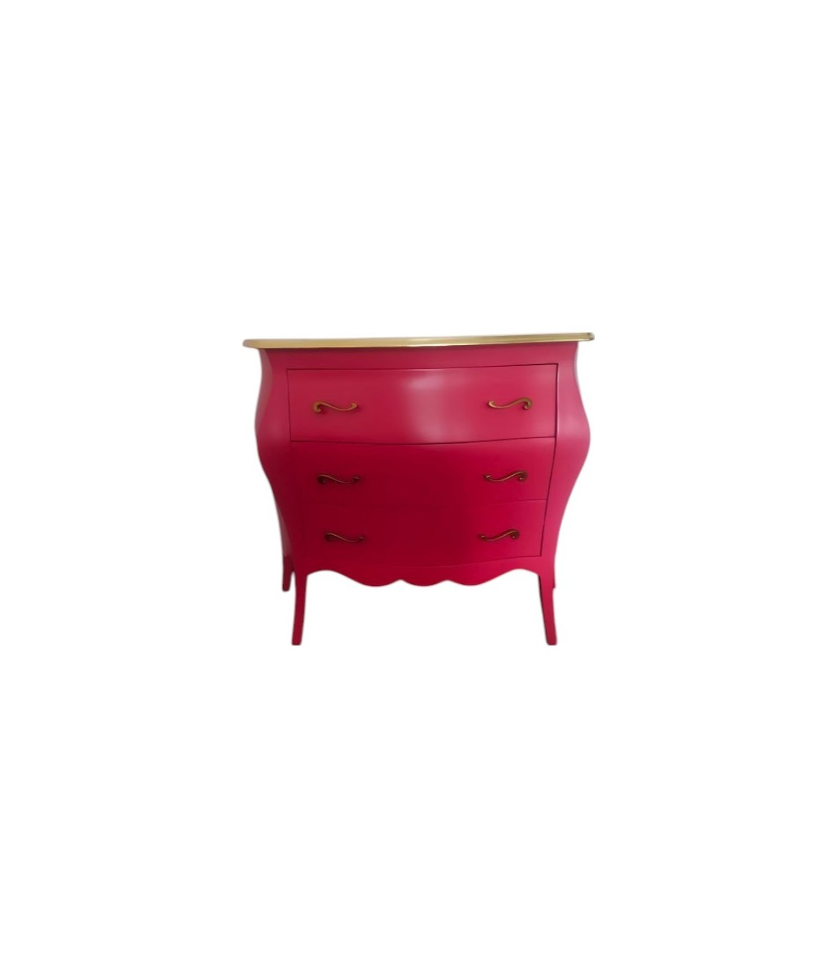 MOBILI 2G - Cassettiera shabby 3 cassetti legno laccato rosso lampone filo oro 116x45x85 VISTA FRONTALE