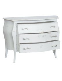 MOBILI 2G - Cassettiera 3 cassetti bombata legno shabby bianco consumato 116x45x85 vista frontale