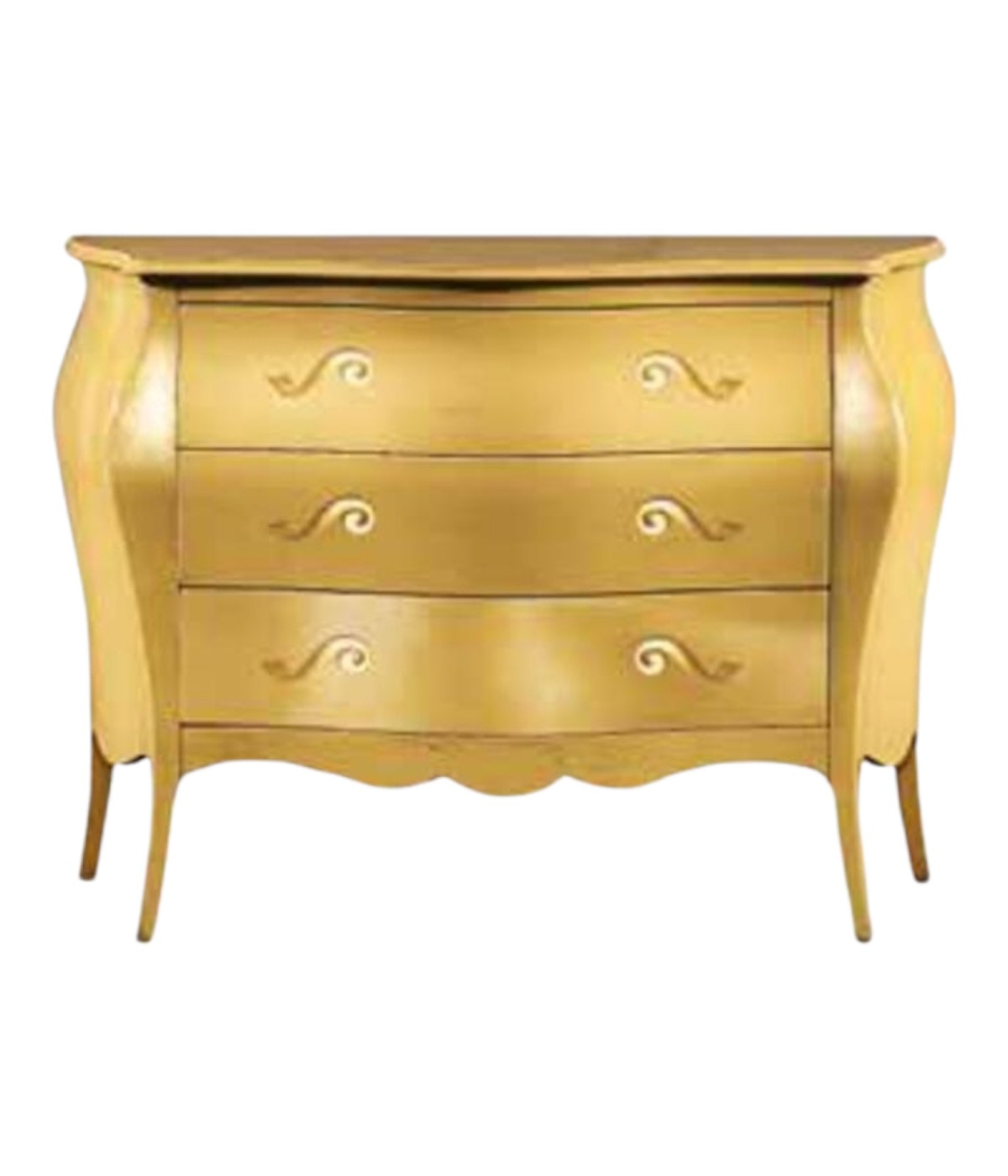 MOBILI 2G - Comò 3 cassetti bombato 116x45x85xORO (1311) vista frontale