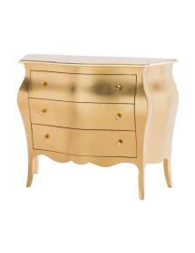 MOBILI 2G - Comò bombato legno foglia oro pomolo swarovski 116x45x85 vista frontale