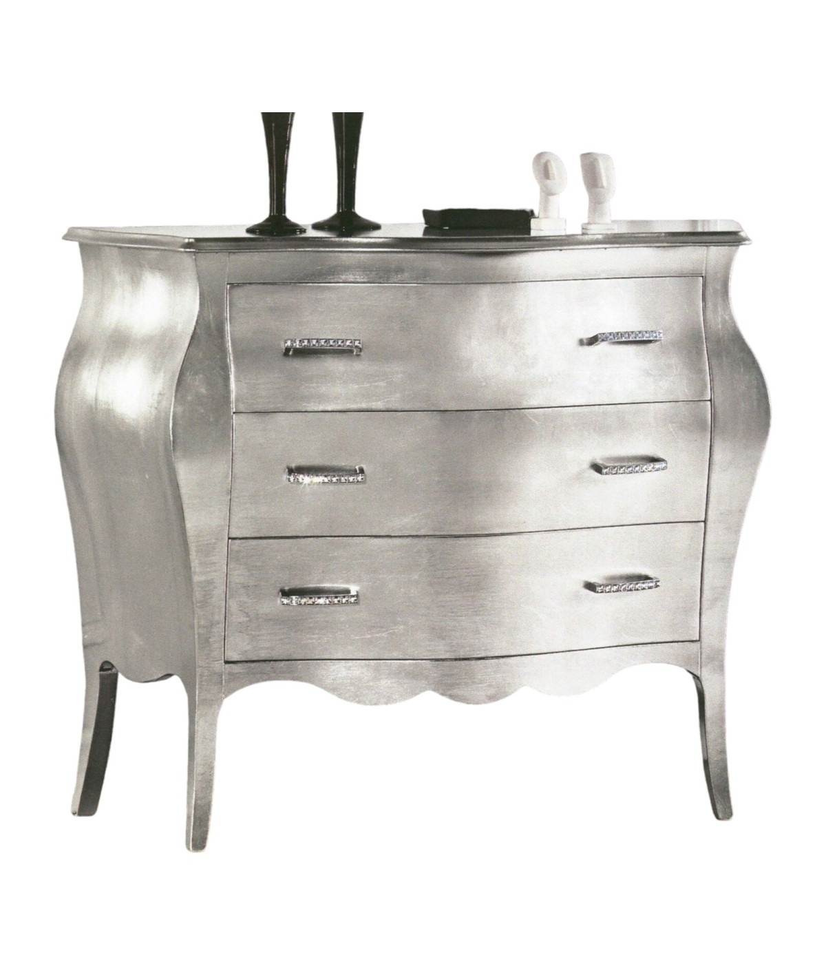 MOBILI 2G - Como' Bombato Legno Foglia argento Maniglie Swarovski 116x45x85