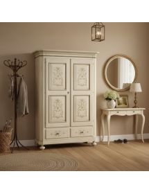 Armadio 2 porte classico in legno avorio shabby 135x63x203 (1467)