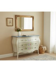 Cassettiera sagomata 3 cassetti legno shabby avorio anticato decori...