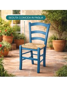 SET 2 SEDIE IN LEGNO MASSELLO FINITURA ANILINA BLU/PAGLIA