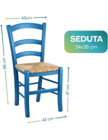 SET 2 SEDIE IN LEGNO MASSELLO FINITURA ANILINA BLU/PAGLIA