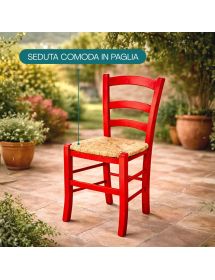 SET 02 SEDIE IN LEGNO MASSELLO FINITURA ANILINA ROSSA/PAGLIA