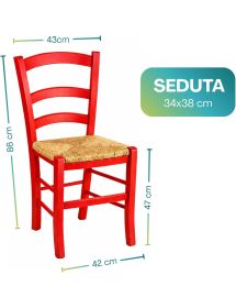 SET 02 SEDIE IN LEGNO MASSELLO FINITURA ANILINA ROSSA/PAGLIA