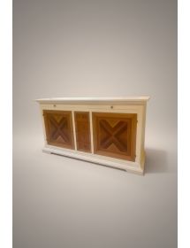 MADIA CREDENZA 2 ANTE 6 CASSETTI IN LEGNO AVORIO/NOCE L.210 P.53 H. 115