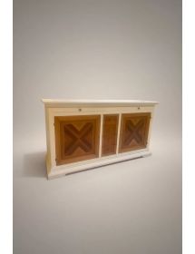 MADIA CREDENZA 2 ANTE 6 CASSETTI IN LEGNO AVORIO/NOCE L.210 P.53 H. 115