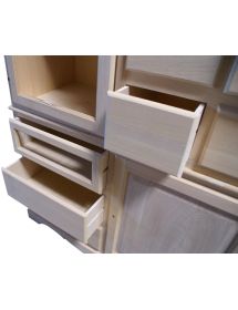DISPENSA IN LEGNO 7 CASSETTI 3 PORTE GREZZO L.120 P.52 H.220