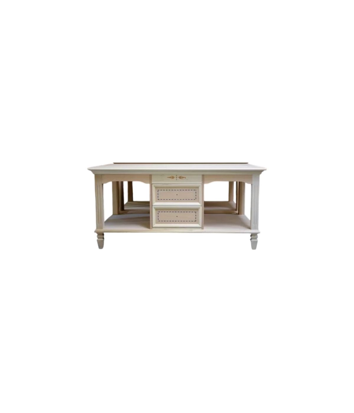 MOBILI 2G - TAVOLINO CLASSICO 2 CASSETTI IN LEGNO GREZZO L.115 P.65 H.55