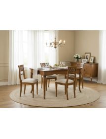 Set tavolo legno allungabile intaglio noce bassano con 4/6 sedie se...