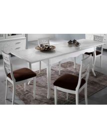 Set tavolo legno allungabile intaglio bianco con 4/6 sedie seduta imbottita