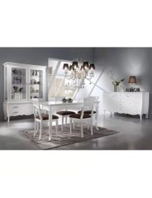 Set tavolo legno allungabile intaglio bianco con 4/6 sedie seduta imbottita