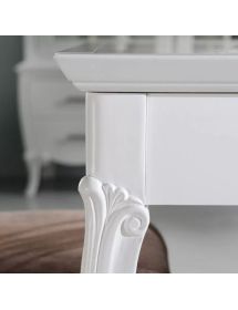 Set tavolo legno allungabile intaglio bianco con 4/6 sedie seduta imbottita