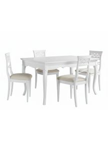 Set tavolo legno allungabile intaglio bianco con 4/6 sedie seduta imbottita
