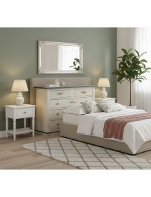 Cassettiera 5 cassetti legno shabby bianco anticato decori filo blu 120x50X85