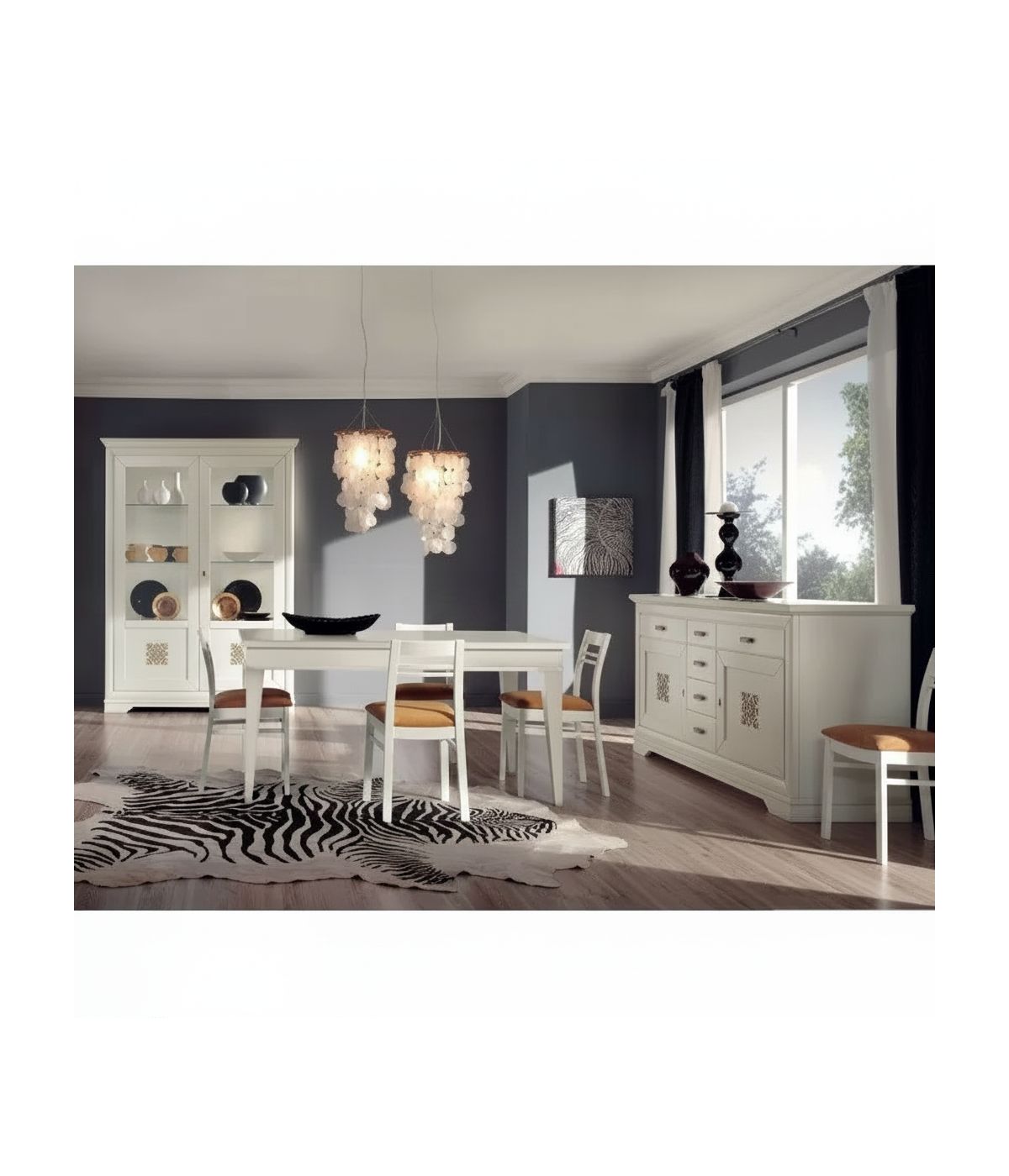 Soggiorno completo classico intagliato legno shabby chic bianco