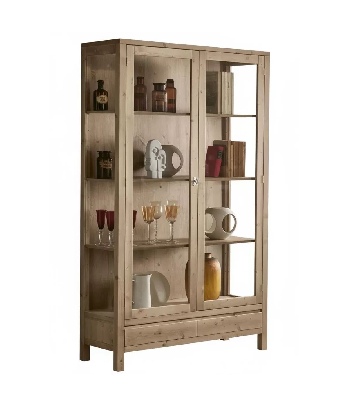 Vetrina 2 porte 1 cassetto legno massello di abete vari colori 125x45x210