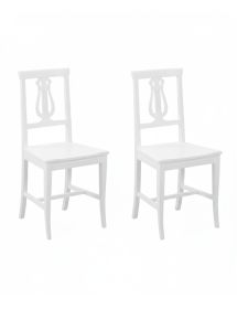 Set 2 sedie a lira legno shabby bianco con seduta legno 43X45X90