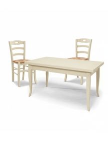 Set tavolo rettangolare avorio 100x70 120x80 140x80 160x85 allungabile con 4/6 sedie seduta paglia