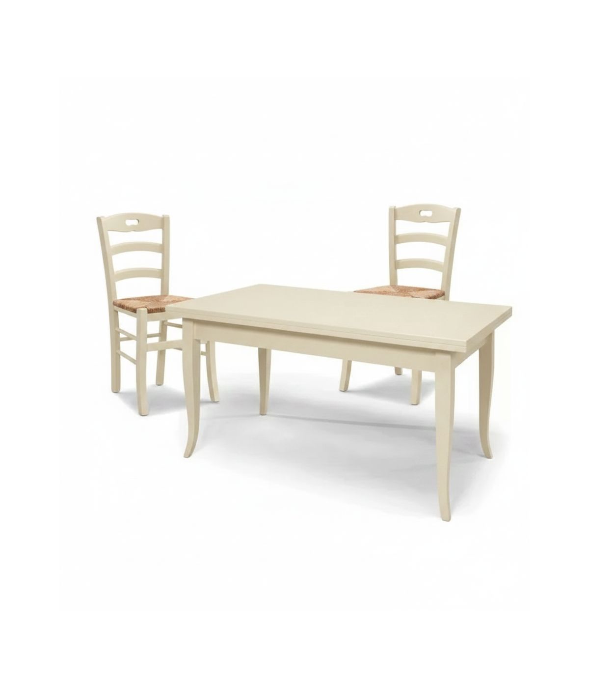 Set tavolo rettangolare avorio 100x70 120x80 140x80 160x85 allungabile con 4/6 sedie seduta paglia