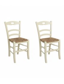 Set 2 sedie shabby legno avorio seduta paglia 40x44x88