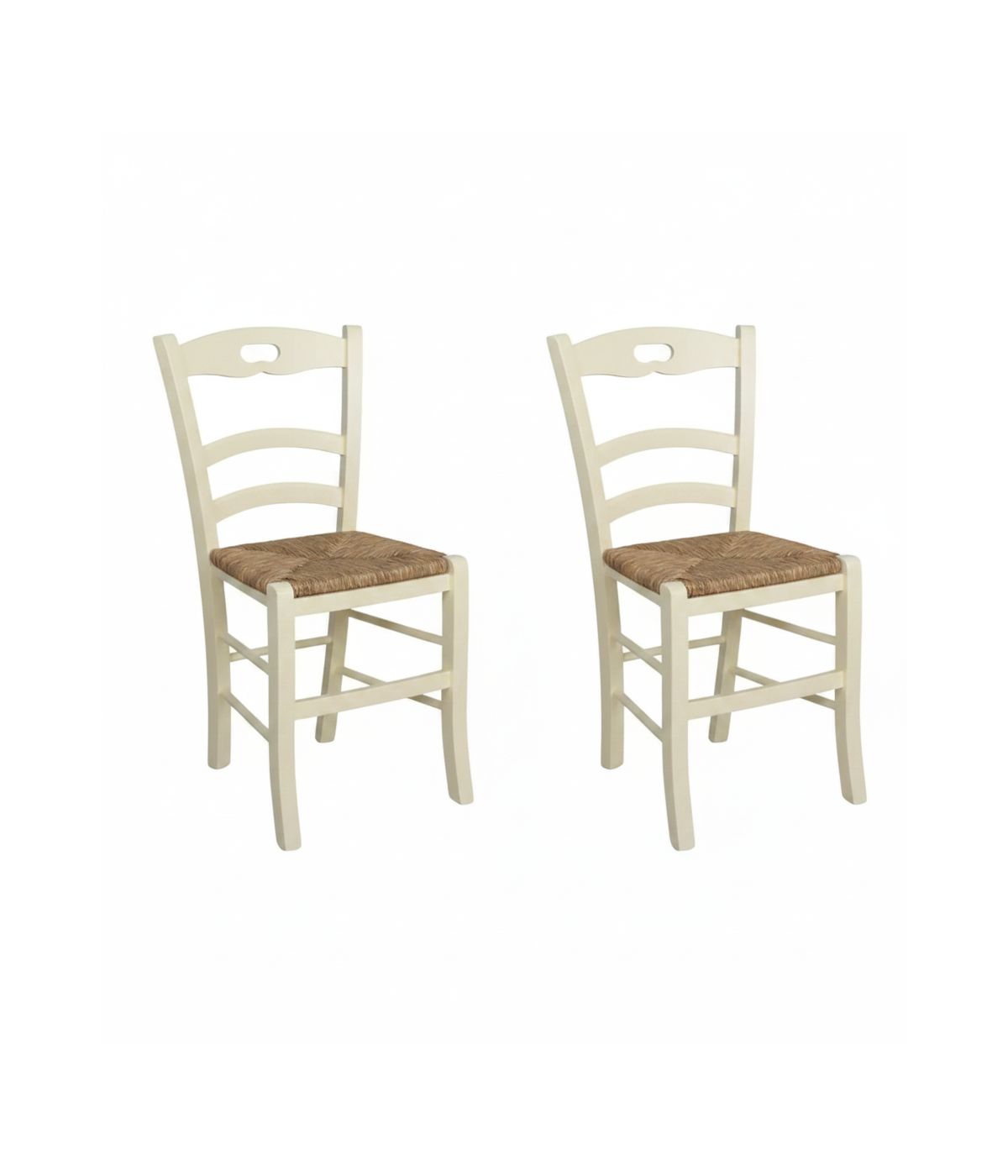 Set 2 sedie shabby legno avorio seduta paglia 40x44x88