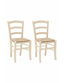Set 2 sedie shabby legno avorio seduta paglia 40x44x88