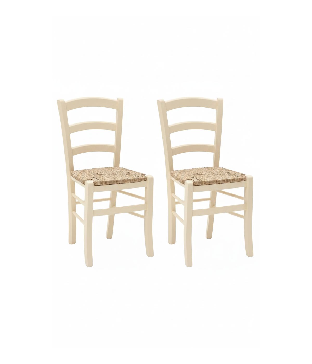 Set 2 sedie shabby legno avorio seduta paglia 40x44x88
