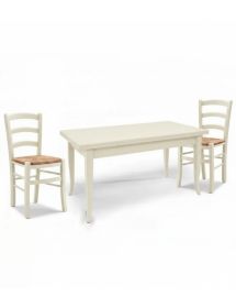 Set tavolo rettangolare avorio 100x70 120x80 140x80 160x85 allungabile con 4/6 sedie seduta paglia