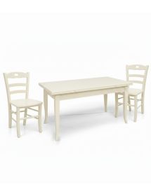 Set tavolo rettangolare avorio 100x70 120x80 140x80 160x85 allungabile con 4/6 sedie seduta legno