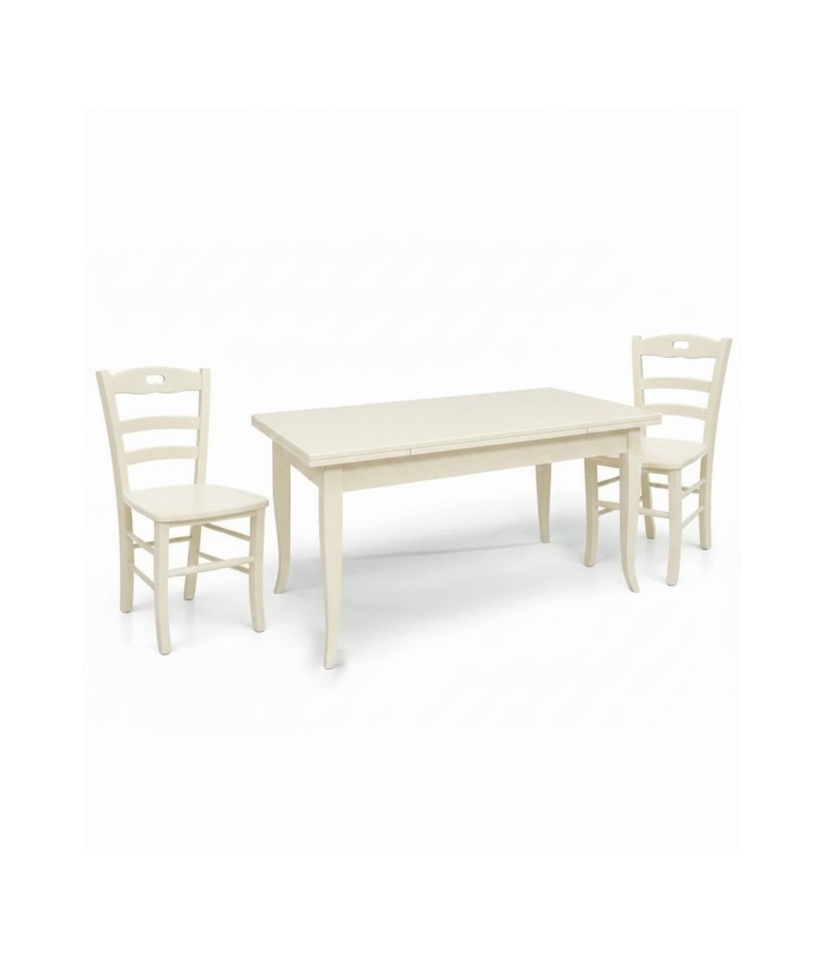 Set tavolo rettangolare avorio 100x70 120x80 140x80 160x85 allungabile con 4/6 sedie seduta legno