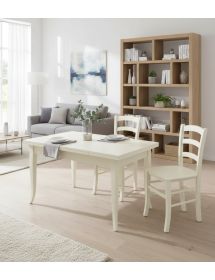 Set tavolo rettangolare avorio 100x70 120x80 140x80 160x85 allungabile con 4/6 sedie seduta legno