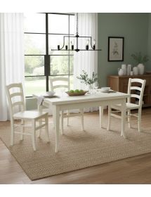 Set tavolo rettangolare avorio 100x70 120x80 140x80 160x85 allungabile con 4/6 sedie seduta legno