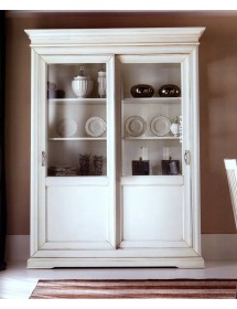 MOBILI 2G - VETRINA SHABBY IN LEGNO 2 PORTE SCORREVOLI(SMONTABILE)MISURA L.165 P.50 H.215